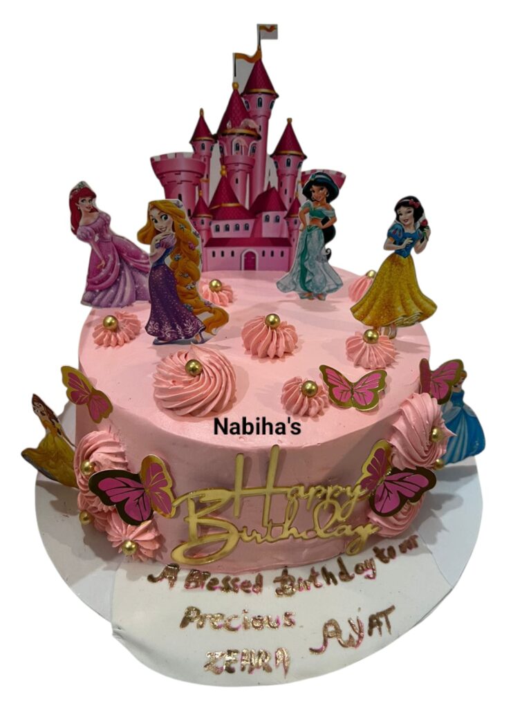 nabiha's disney princess castle buttercream birthday cake
