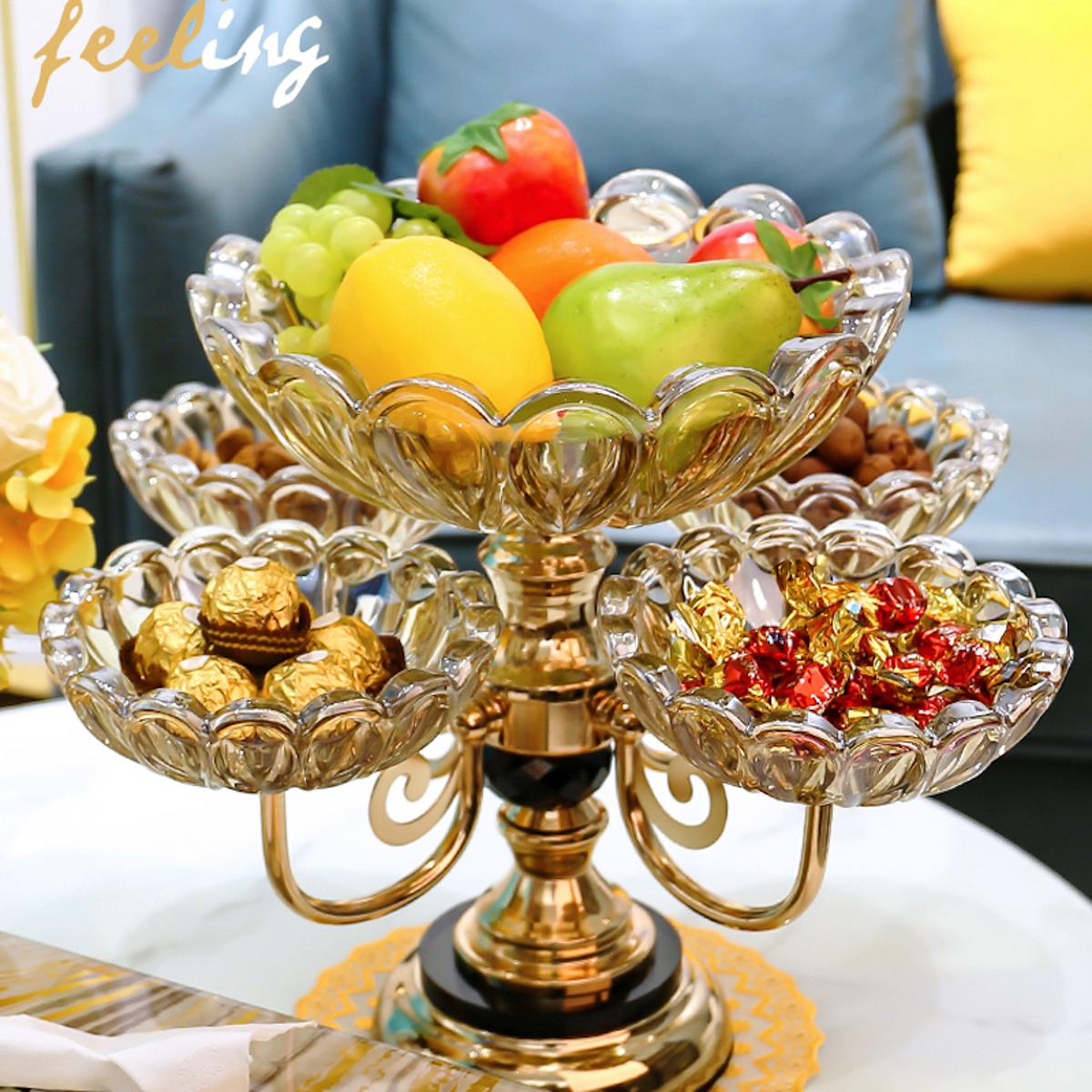 best gift for home decor crystal plates fruit bowl multilayer snacks platters and trays modern rotate 360 degrees snack candy tray dry fruit plate